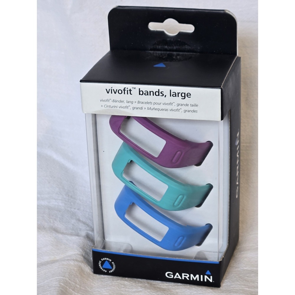 NEW Genuine GARMIN Brand Vivofit Replacement Bands Large 3 Pack-Purple Teal Blue